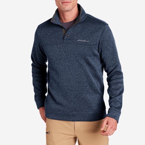 Eddie Bauer Navy Blue and Gray Men’s Radiator Fleece Snap-Front Pullover NWT L